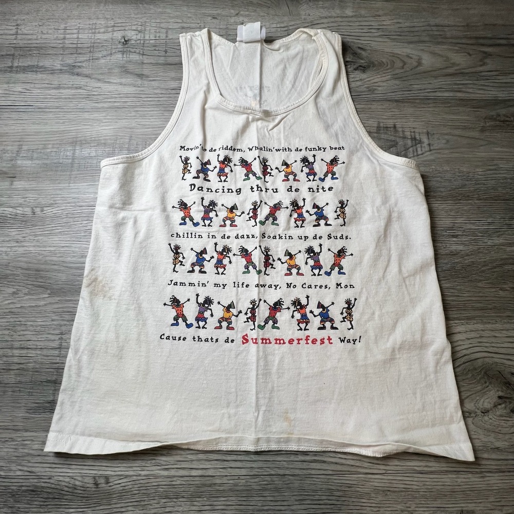 Summerfest Tank Top Mens Large White Graphic Kohl's Cares Vintage Fest'n Mon